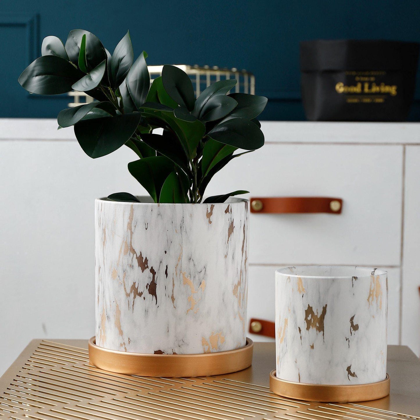 Ceramic Tabletop Planter with Gold Maze Pattern, view 5