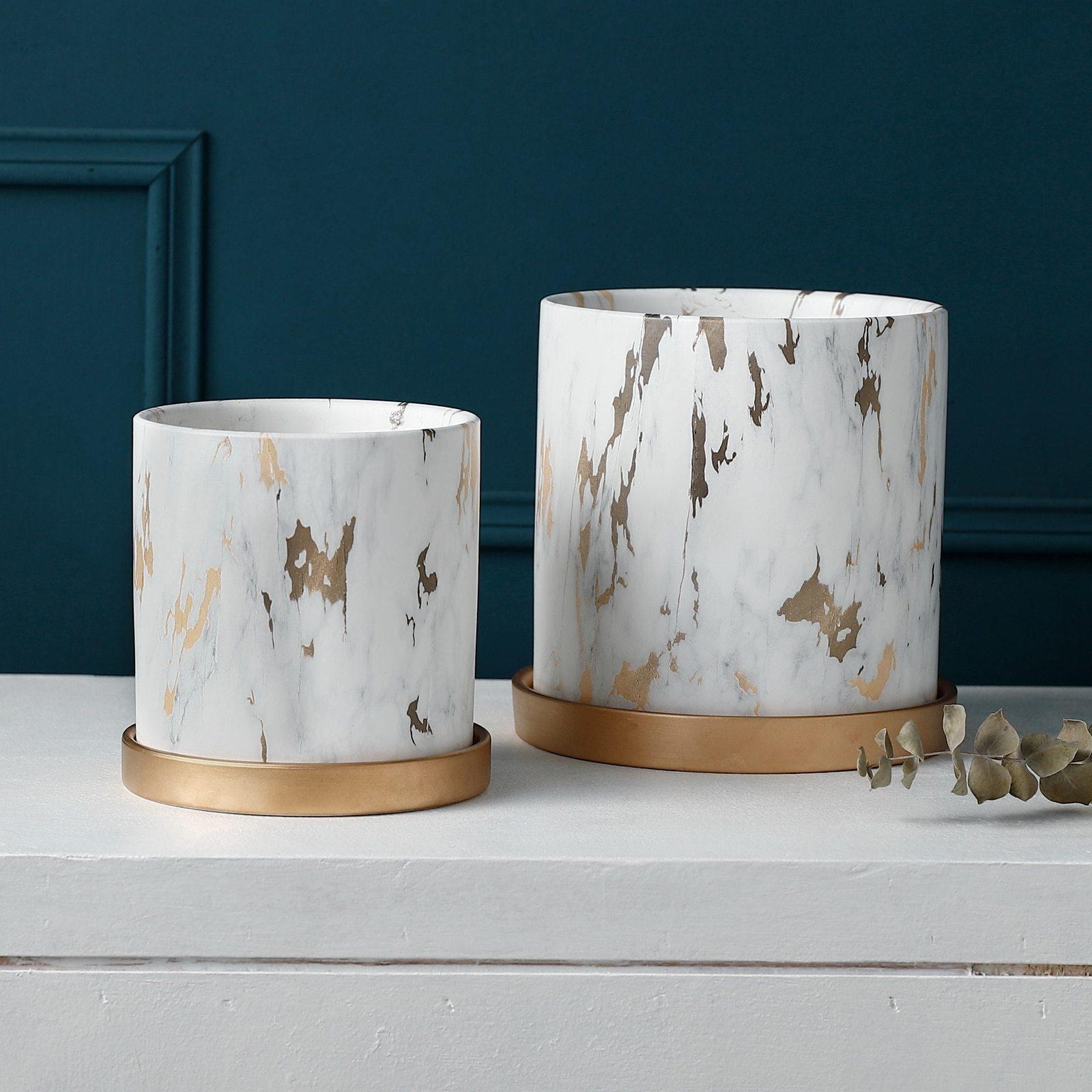 Ceramic Tabletop Planter with Gold Maze Pattern, view 4