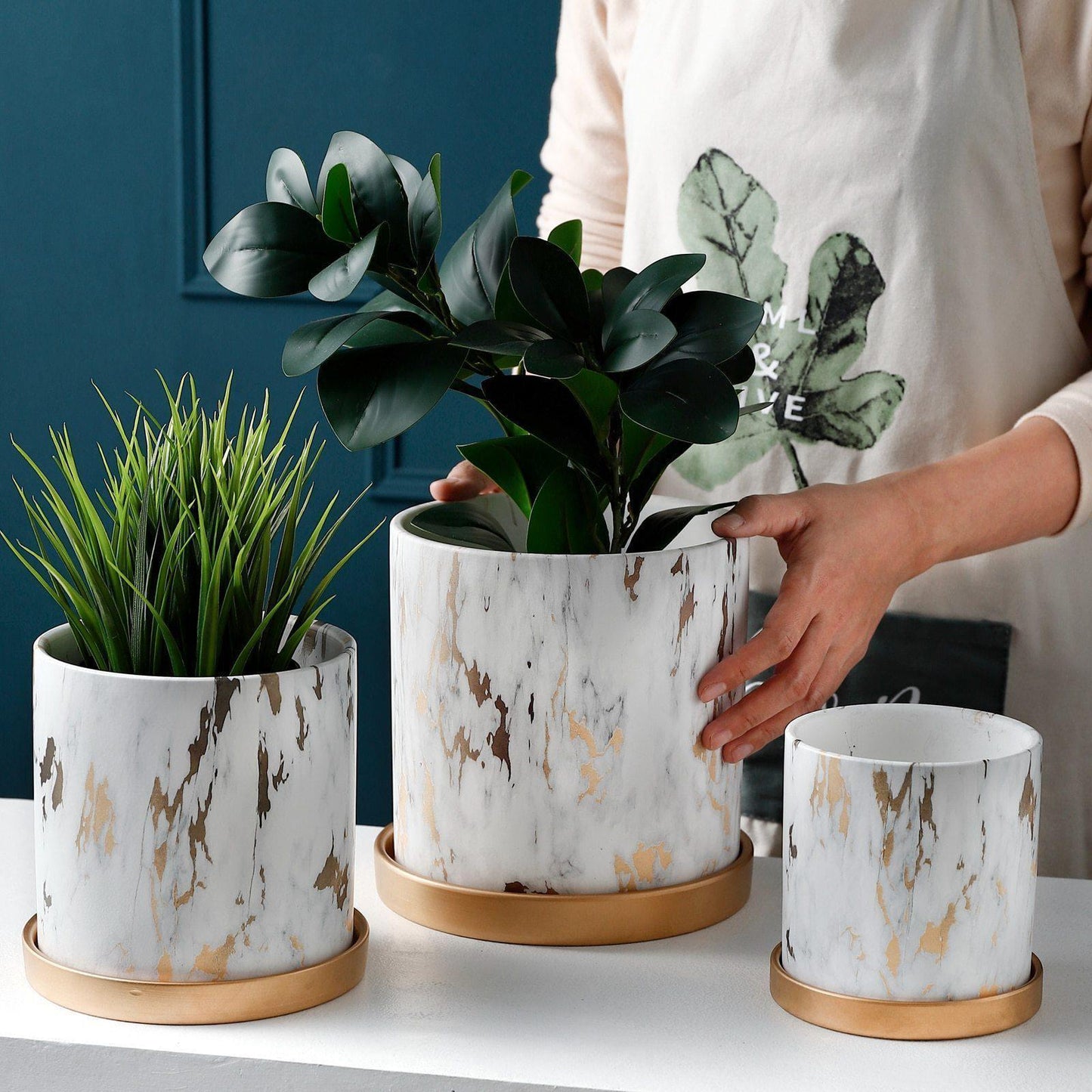 Ceramic Tabletop Planter with Gold Maze Pattern