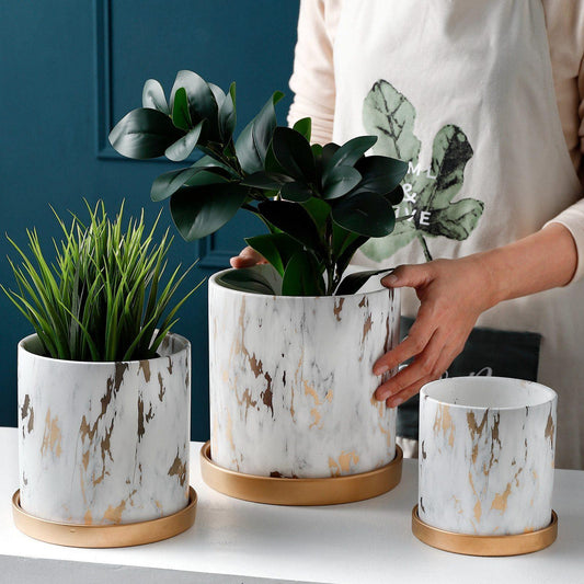 Ceramic Tabletop Planter with Gold Maze Pattern