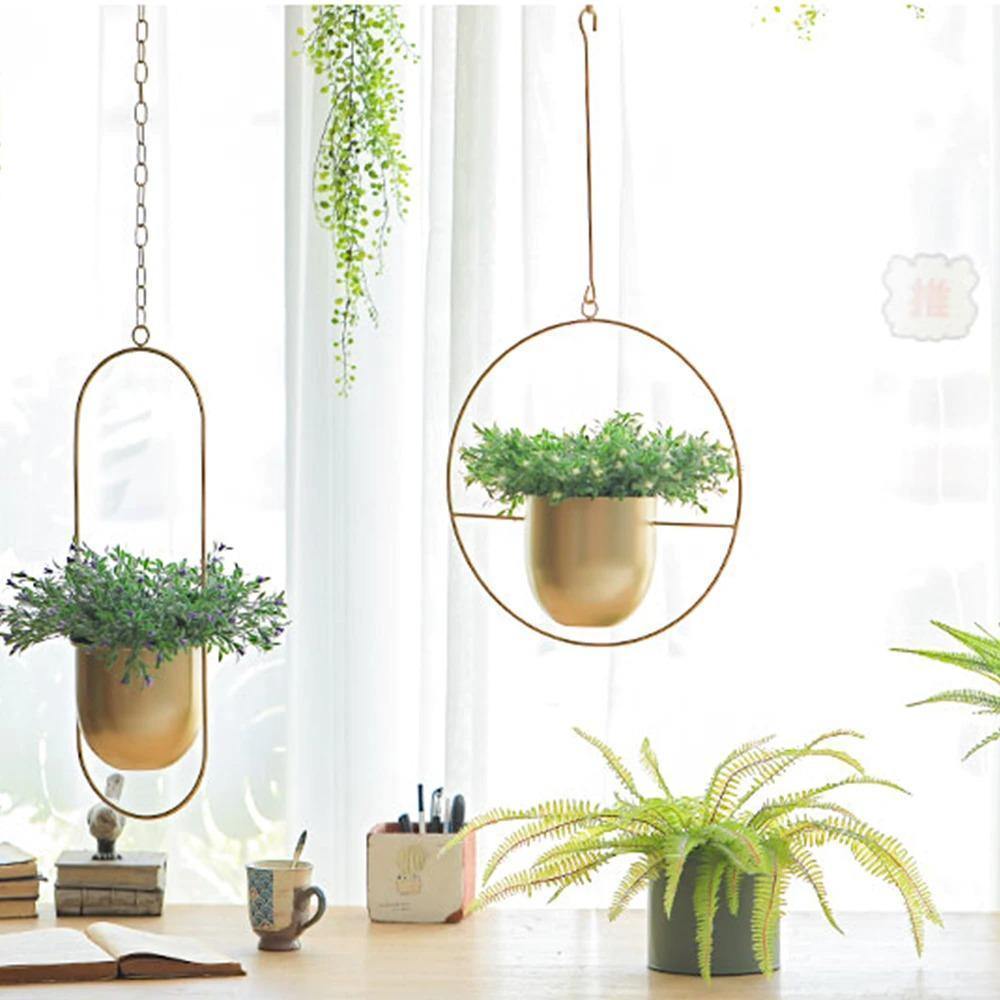 Metal Halo Hanging Planter, Round or Oblong, view 3