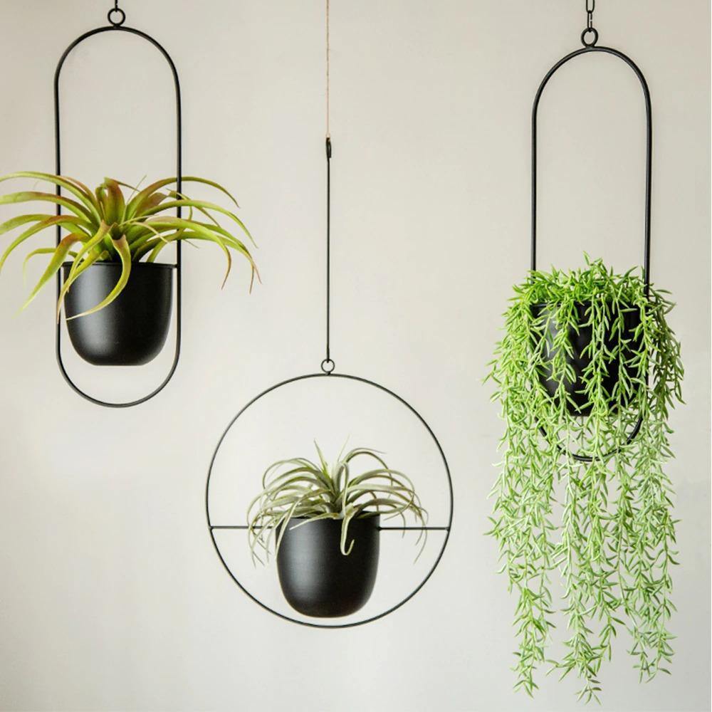 Metal Halo Hanging Planter, Round or Oblong, view 4