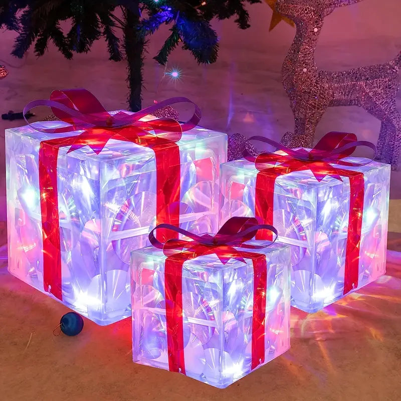 Light Up Christmas Gift Boxes, Set of 3 with LED Lights, view 5
