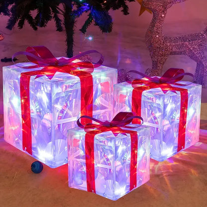 Light Up Christmas Gift Boxes, Set of 3 with LED Lights, view 5