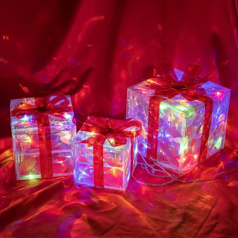Light Up Christmas Gift Boxes, Set of 3 with LED Lights, view 6