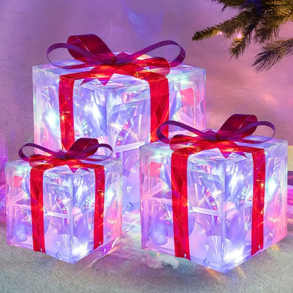 Light Up Christmas Gift Boxes, Set of 3 with LED Lights, view 7