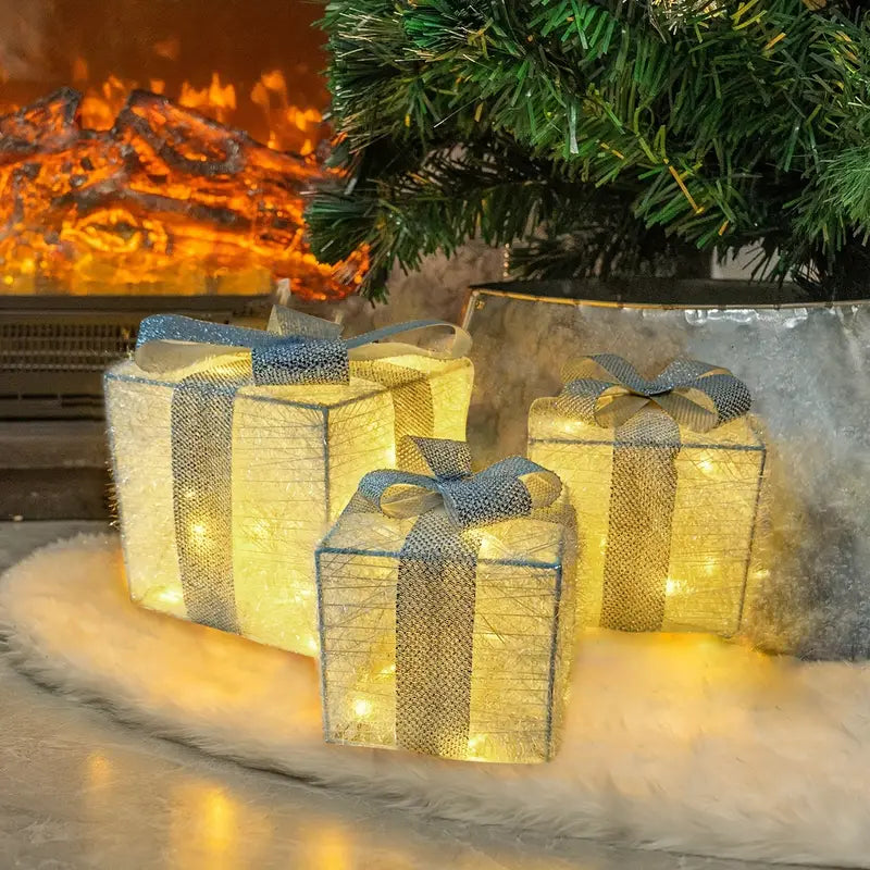 Light Up Christmas Gift Boxes, Set of 3 with LED Lights, view 9