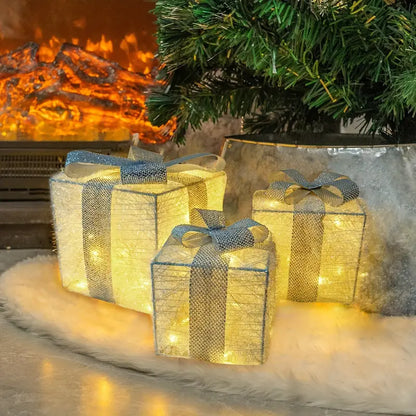 Light Up Christmas Gift Boxes, Set of 3 with LED Lights, view 9