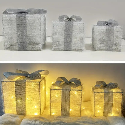 Light Up Christmas Gift Boxes, Set of 3 with LED Lights, view 15