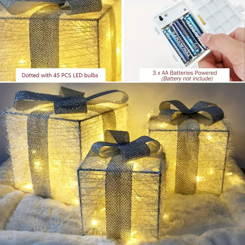 Light Up Christmas Gift Boxes, Set of 3 with LED Lights, view 16