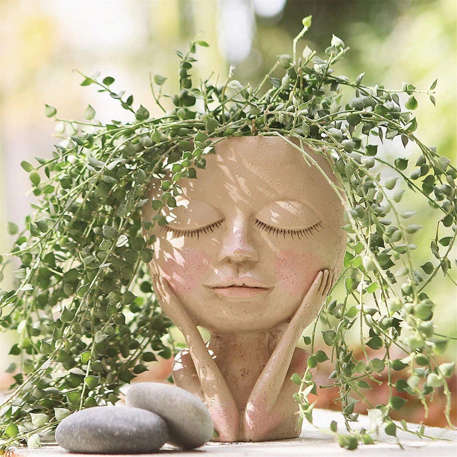 Blushing Woman Face Planter with Drainage Hole