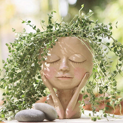 Blushing Woman Face Planter with Drainage Hole