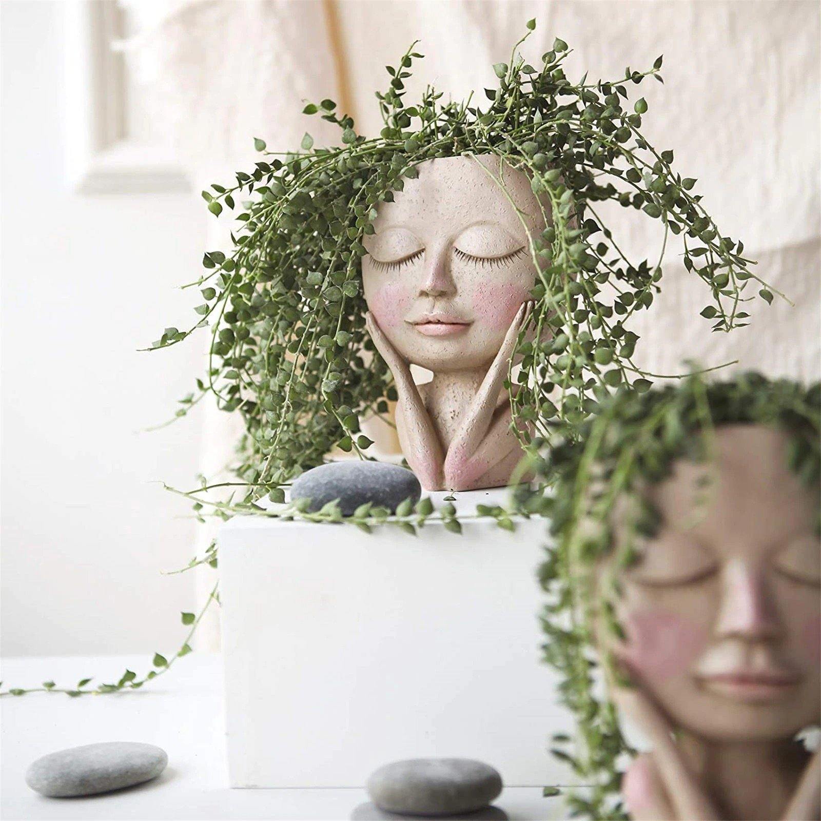 Blushing Woman Face Planter with Drainage Hole, view 8