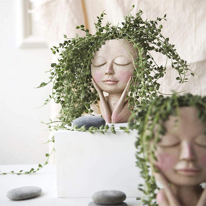 Blushing Woman Face Planter with Drainage Hole, view 8