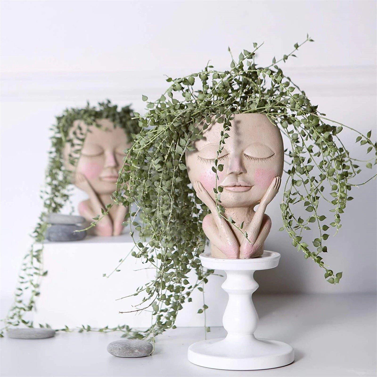 Blushing Woman Face Planter with Drainage Hole, view 10