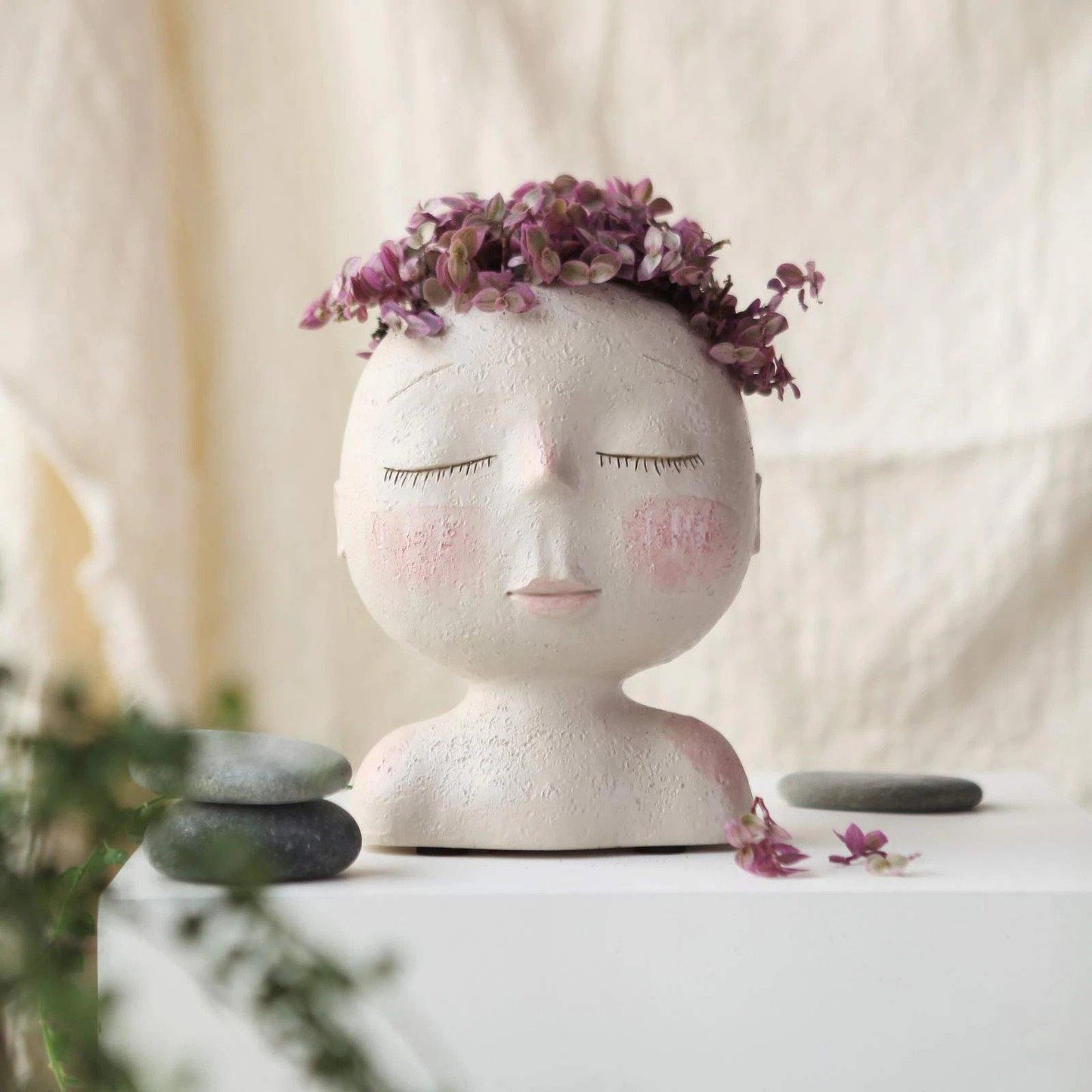 Sleeping Face Resin Planter with Drainage Holes, view 13