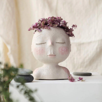 Sleeping Face Resin Planter with Drainage Holes, view 13
