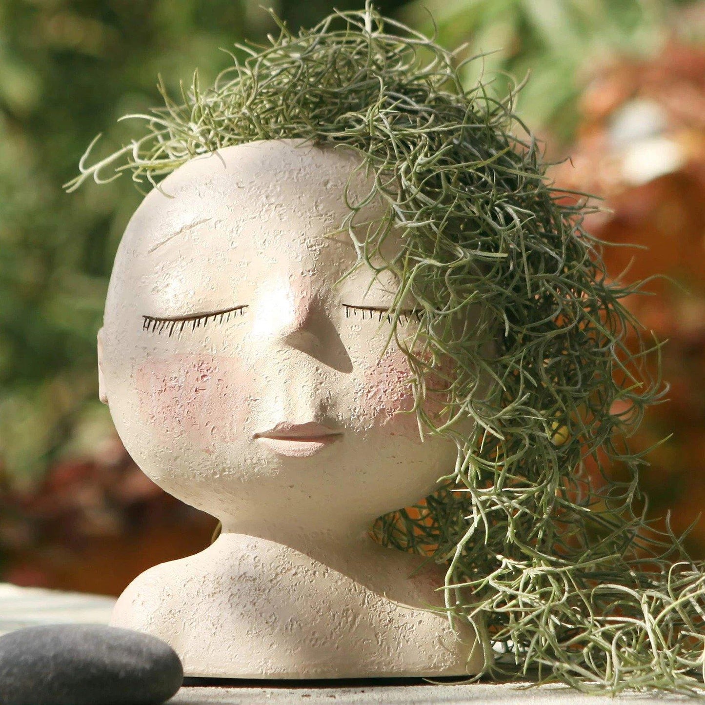Sleeping Face Resin Planter with Drainage Holes, view 18