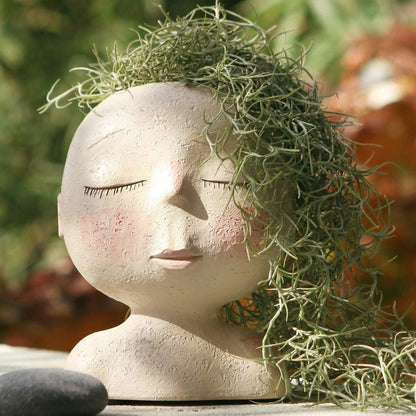 Sleeping Face Resin Planter with Drainage Holes, view 18