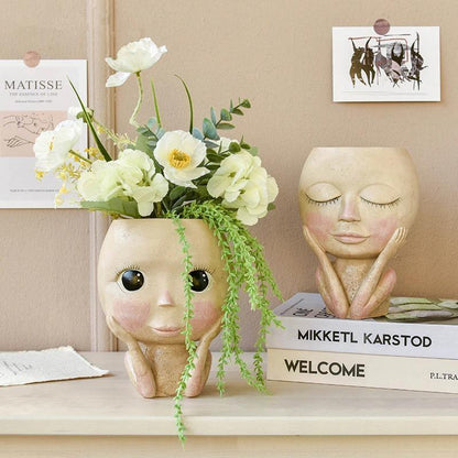 Blushing Woman Face Planter with Drainage Hole, view 9