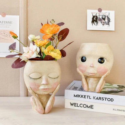 Blushing Woman Face Planter with Drainage Hole, view 6