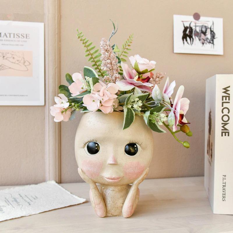 Blushing Woman Face Planter with Drainage Hole, view 5