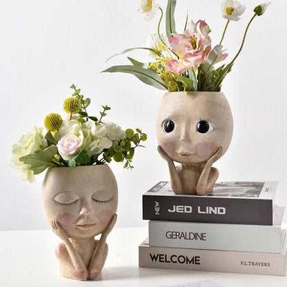Blushing Woman Face Planter with Drainage Hole, view 2