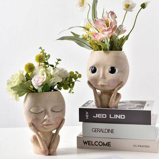 Blushing Woman Face Planter with Drainage Hole, view 2