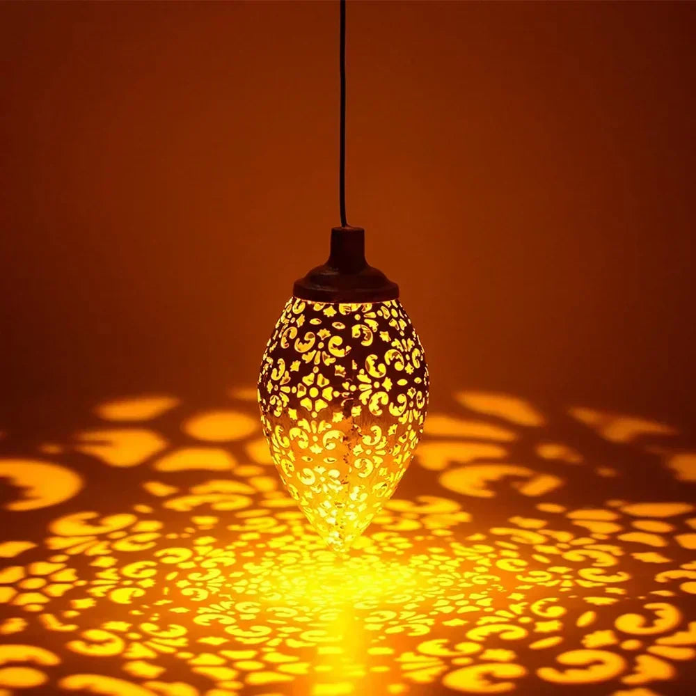 Hanging Solar Garden Lantern with Cutout Lattice, view 7