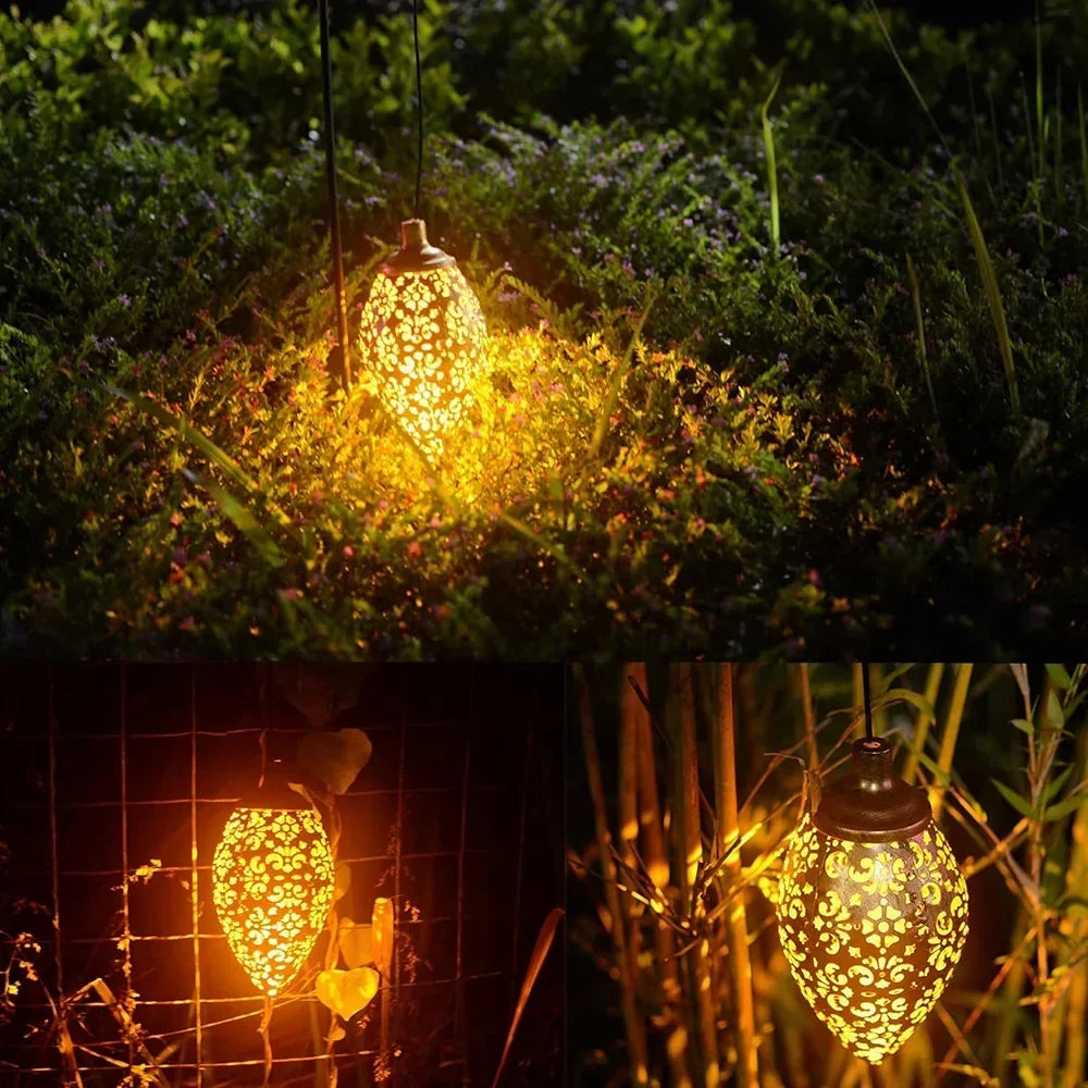 Hanging Solar Garden Lantern with Cutout Lattice, view 8