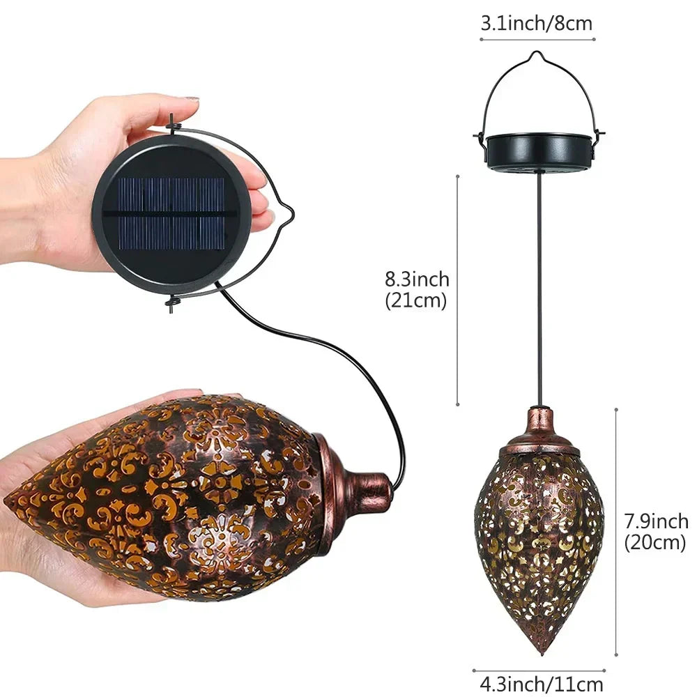 Hanging Solar Garden Lantern with Cutout Lattice, view 12