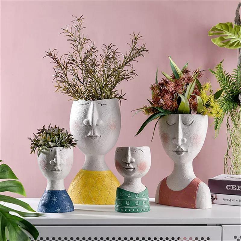 Caricature Face Sculpture Planter, Eight Characters
