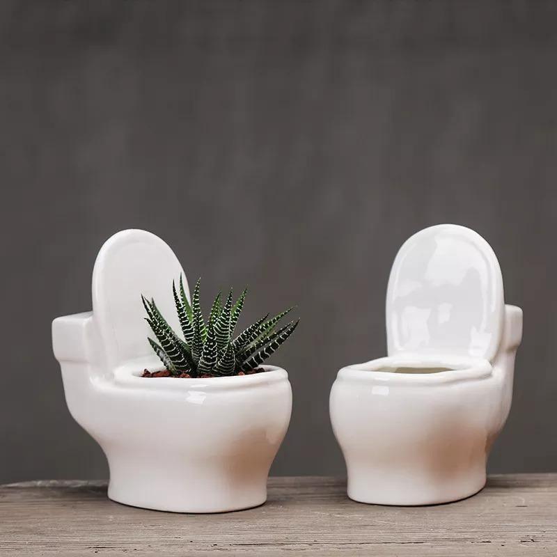 Ceramic Toilet Shaped Succulent Planter, view 3