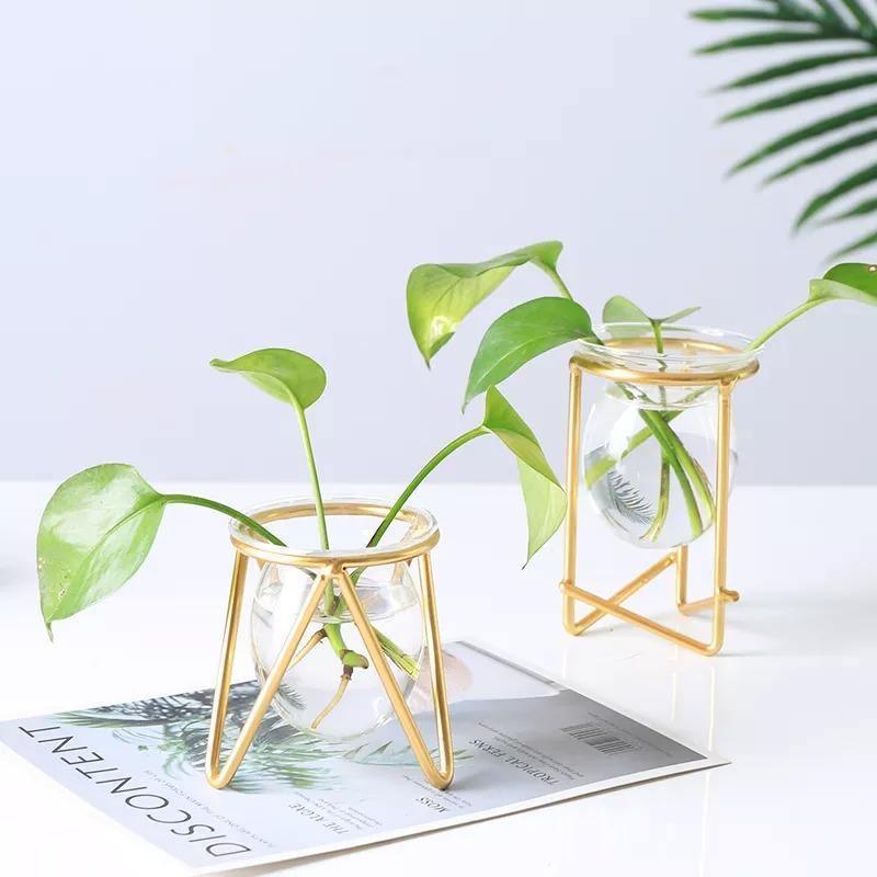 Glass Propagation Vase on a Geometric Iron Stand, view 10