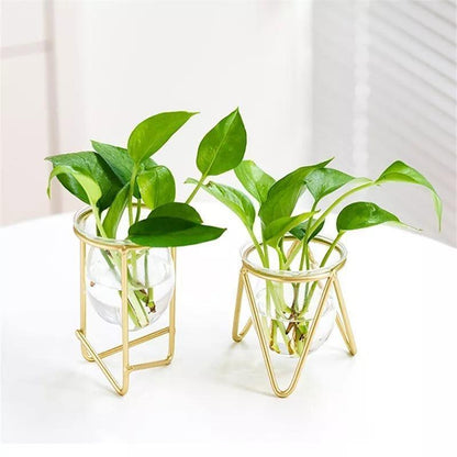 Glass Propagation Vase on a Geometric Iron Stand, view 6