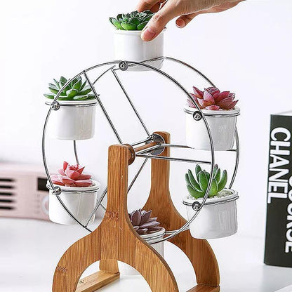 Bamboo Ferris Wheel Stand with Six Ceramic Pots, view 4