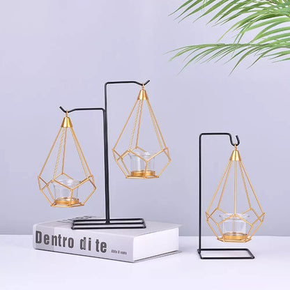 Geometric Iron Hanging Lantern for Tea Lights, view 8