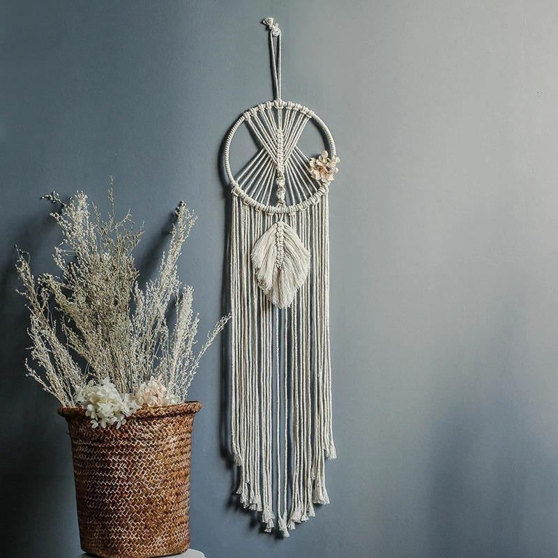 Cotton Macrame Wall Hanging on a Bamboo Peg, Four Styles, view 11
