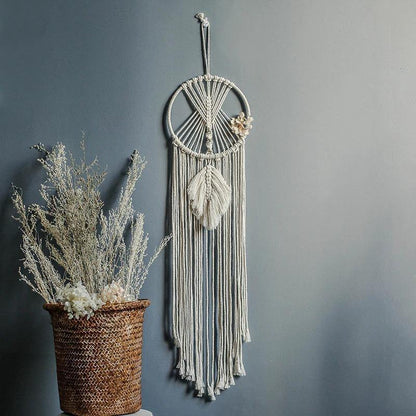 Cotton Macrame Wall Hanging on a Bamboo Peg, Four Styles, view 11