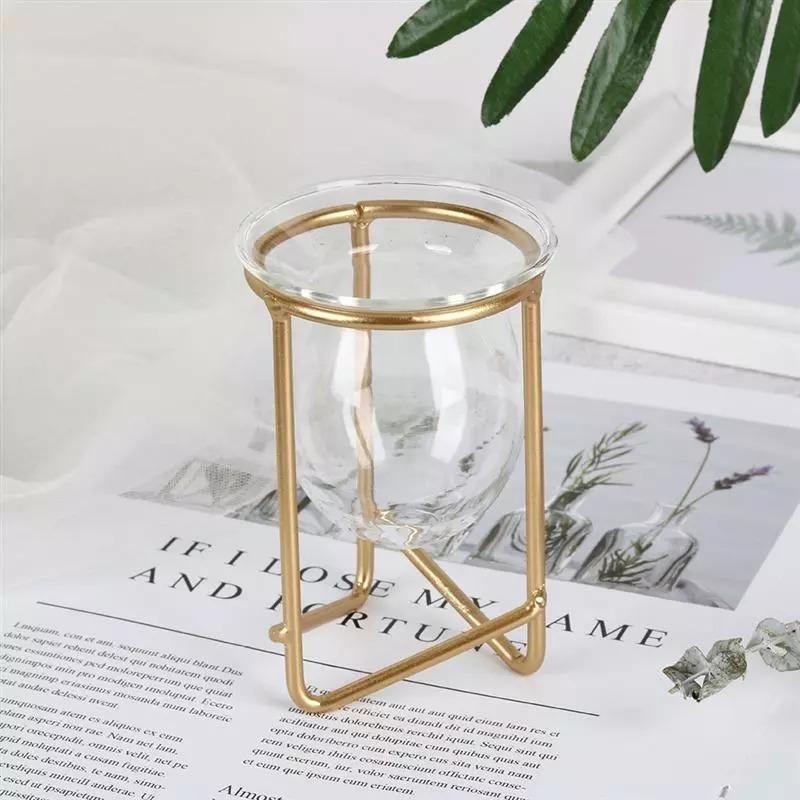 Glass Propagation Vase on a Geometric Iron Stand, view 14