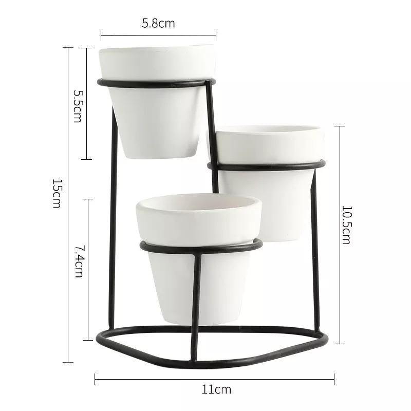 Three Small Ceramic Planters on an Iron Stand, view 9