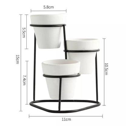 Three Small Ceramic Planters on an Iron Stand, view 9