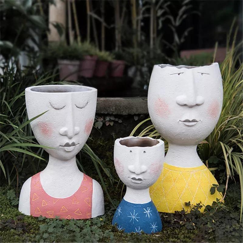 Caricature Face Sculpture Planter, Eight Characters, view 18