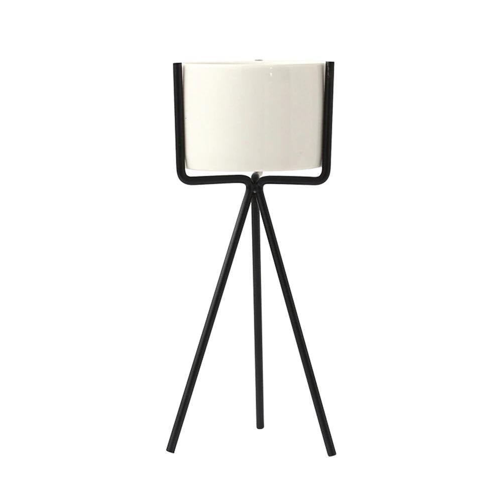 White Ceramic Trough Planter on Black Metal Stand, view 9