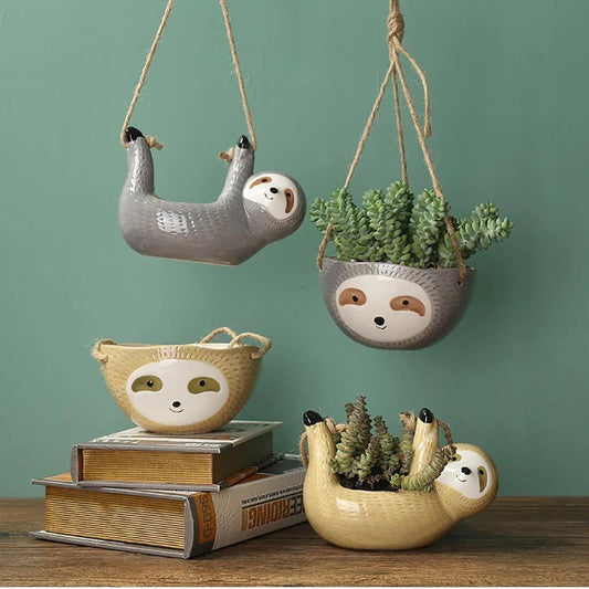 Ceramic Sloth Planter for Small Succulents, Two Shapes