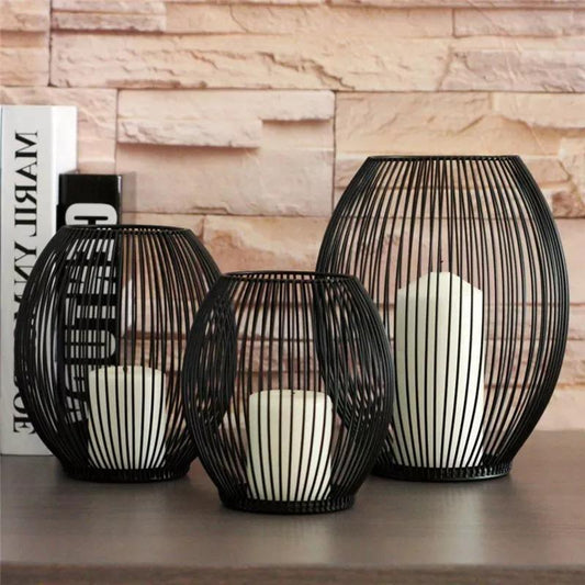 Black Wire Cage Candle Lantern, Three Sizes, view 2