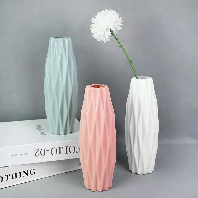 Slim Faceted Flower Vase, Matte Plastic, Three Colors, view 7
