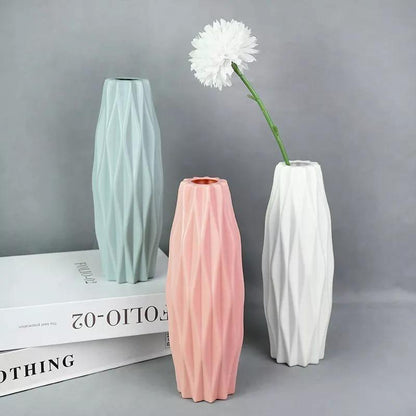 Slim Faceted Flower Vase, Matte Plastic, Three Colors, view 7
