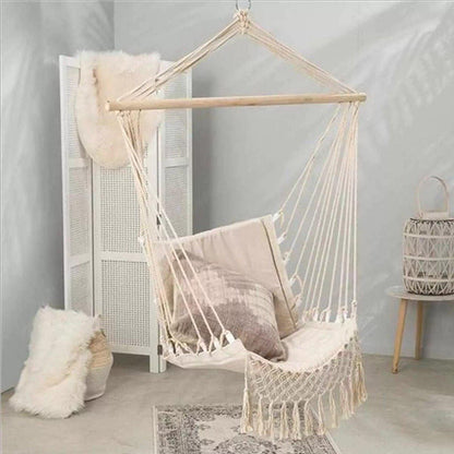 Macrame Hanging Hammock Chair with Wood Bar