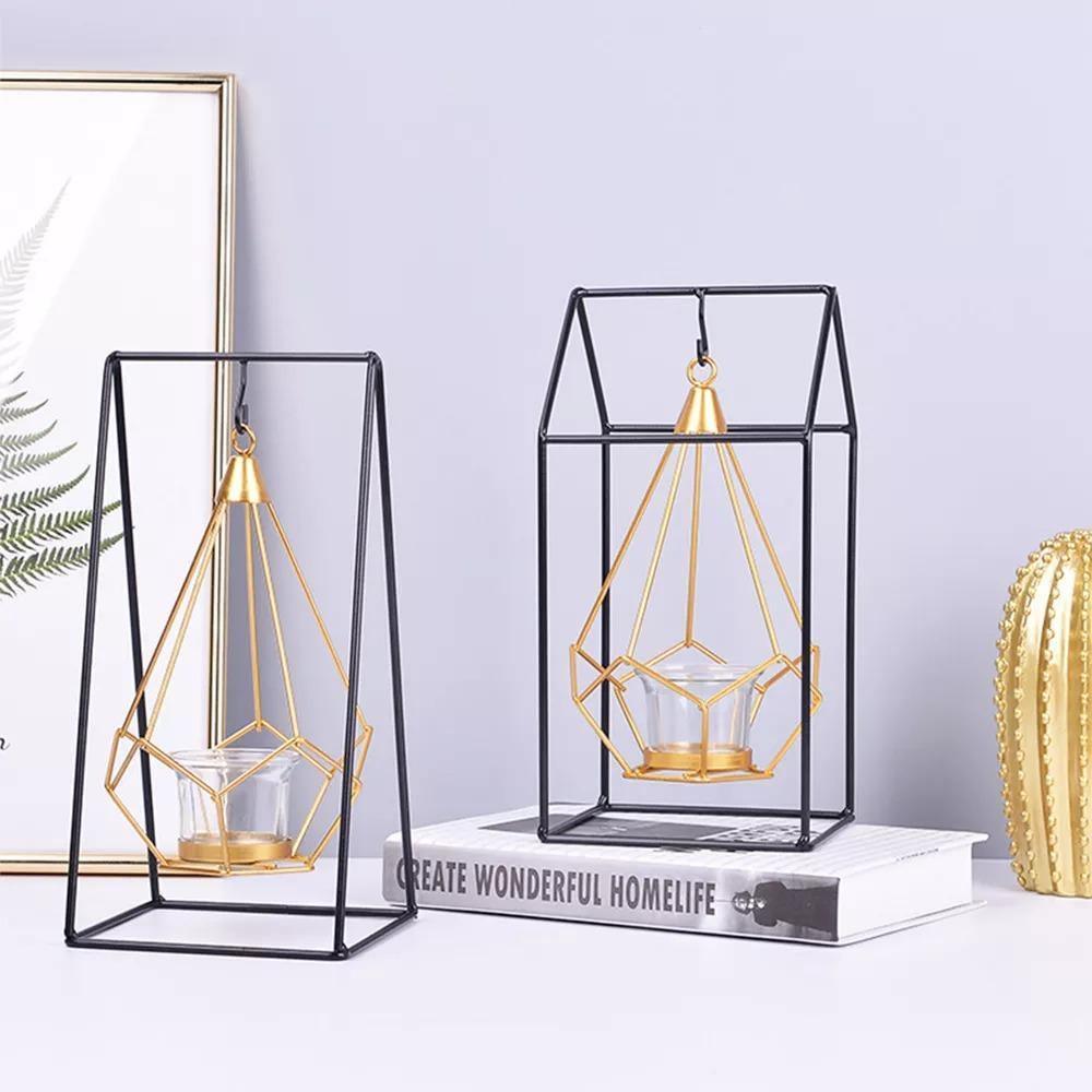 Geometric Iron Hanging Lantern for Tea Lights, view 7